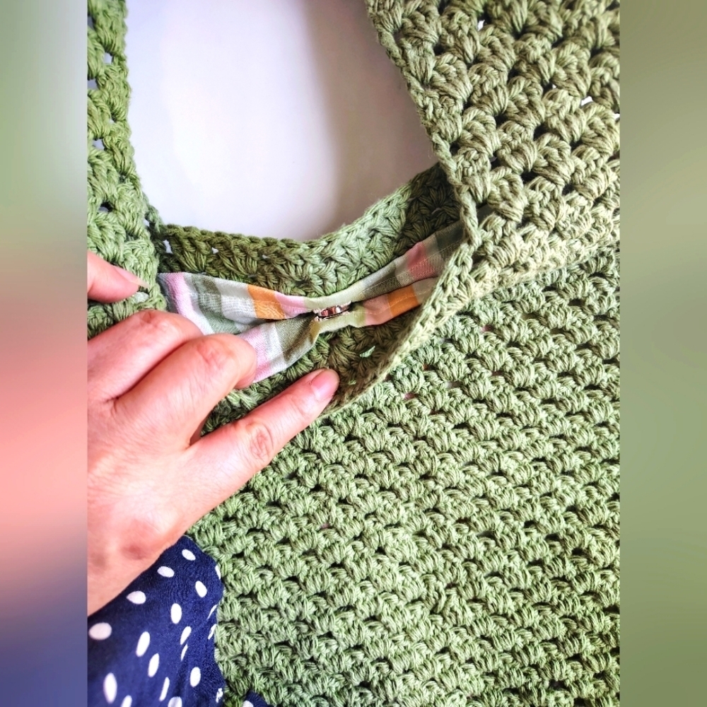 NWOT Handmade Tote Shoulder Bag Boho Chic Crochet Olive Green, Lightweight. - Picture 12 of 16